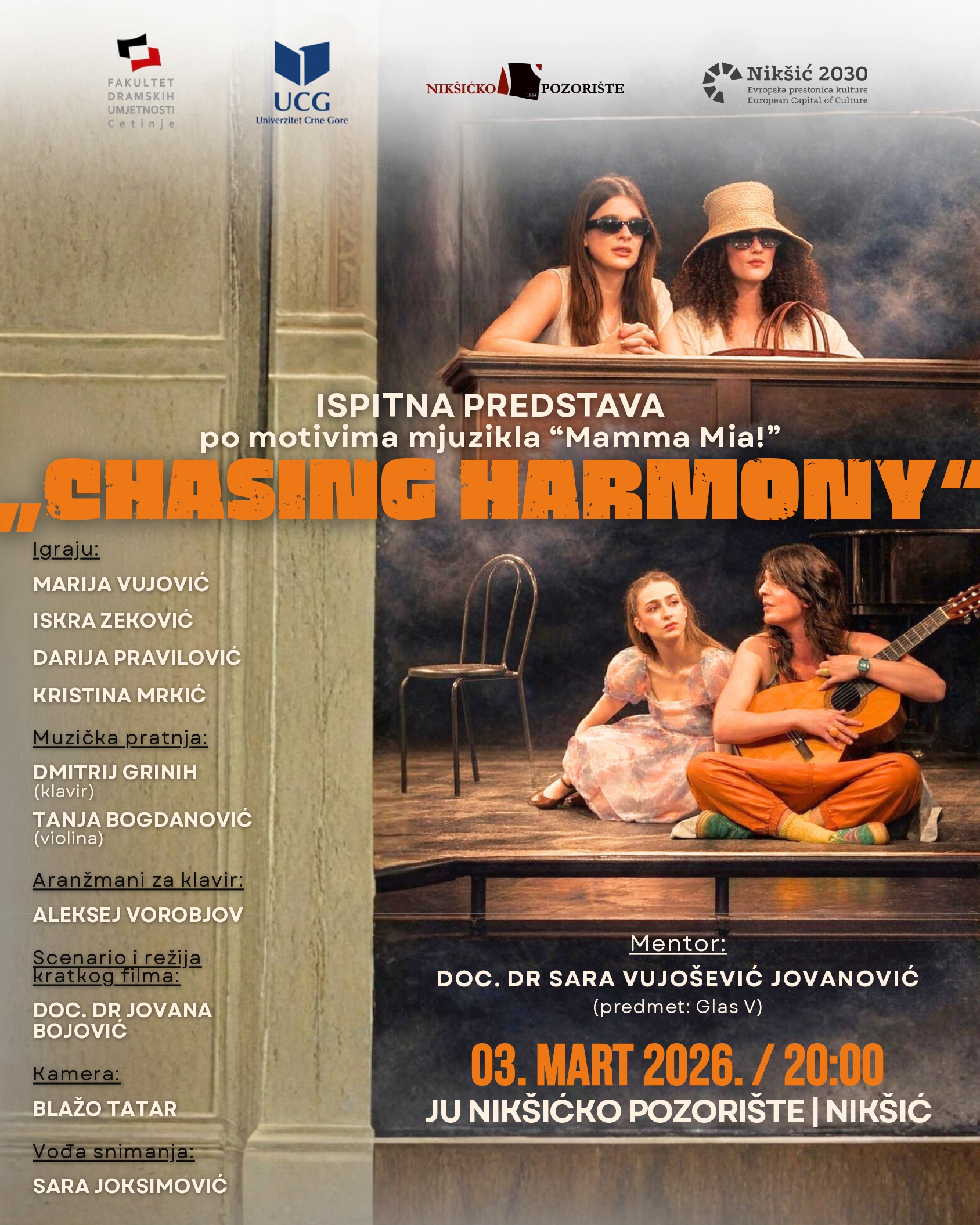 Izvođenje ispitne predstave „Chasing Harmony“ u Nikšićkom pozorištu